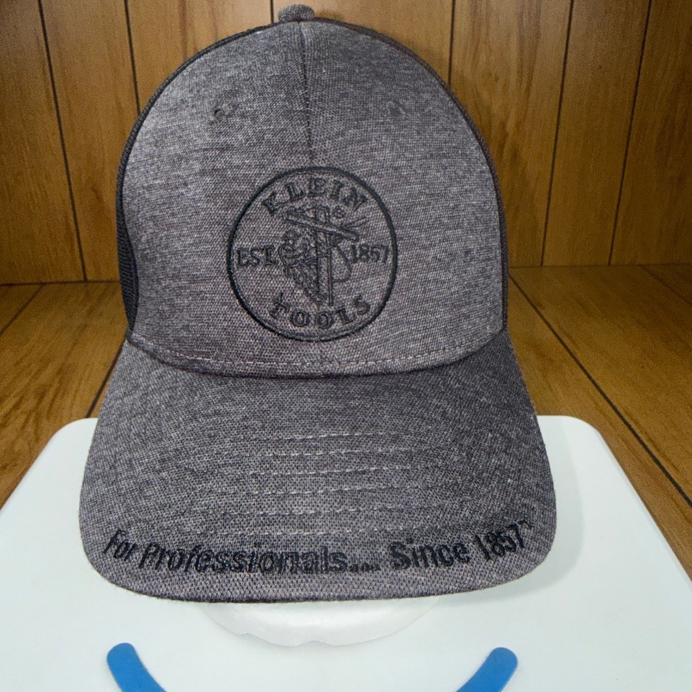 Klein Tools Mens Trucker Hat Grey Black Mesh Back Adjustable Baseball Cap Logo